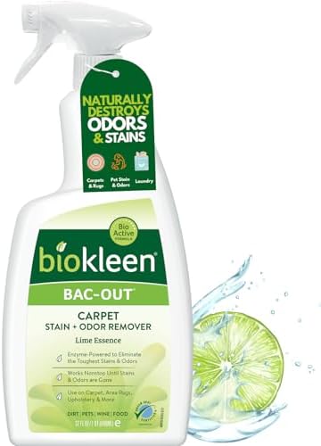 Biokleen Bac-Out Enzyme Cleaner Spray and Stain & Odor Remover for Pet Stains, Laundry, Diapers, Wine, Carpets, & More, Eco-Friendly, Non-Toxic, Lime Scent, 32 Ounces