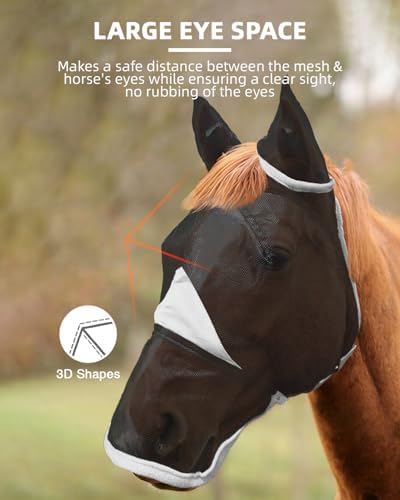 Hilltown Horse Fly Mask with Ears and Nose Cover - Full, Grey