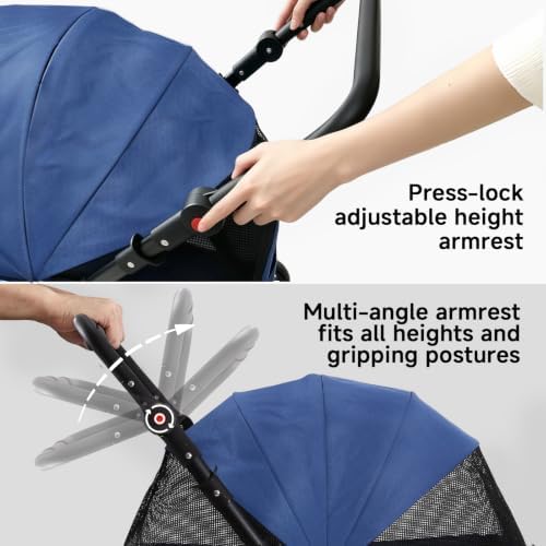 Dog Stroller for Large & Medium Dogs (Up to 66 lbs), Pet Stroller for 2 Small Dogs with Adjustable Handle & Canopy, Sun Shades, Storage Organizer, Oxford Fiber, Foldable & Ventilated