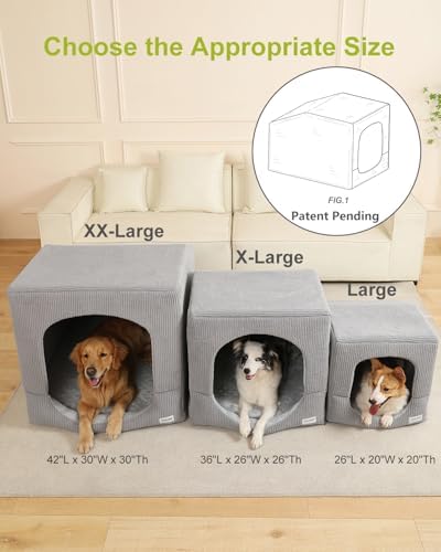 Hovicaed Indoor Dog House Large Sized Dog Tent with Covered Dog Bed 36x26in