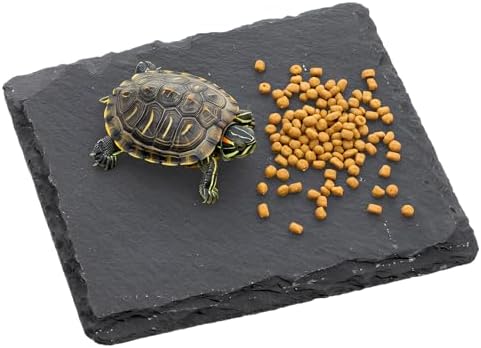 Turtle Basking Platform Slate for Reptiles 3.9 X 3.9 Inch Tortoise Basking Stone for Reptiles Bearded Dragon Accessories for Lizards, Chameleons, Geckos, Turtles, Reptile