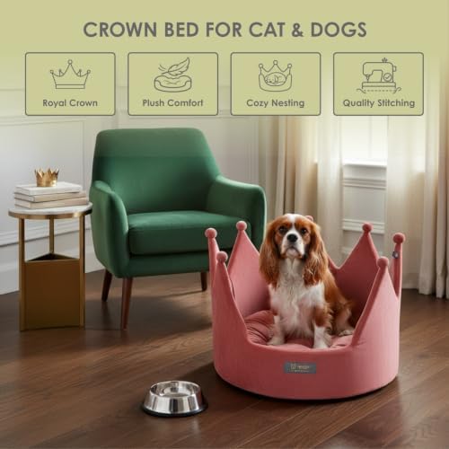 NANDOG Crown Dog Bed for Medium Dogs & Cats, Round Cloud Ultra Plush Fabric