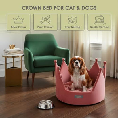NANDOG Crown Dog Bed for Medium Dogs & Cats, Round Cloud Ultra Plush Fabric