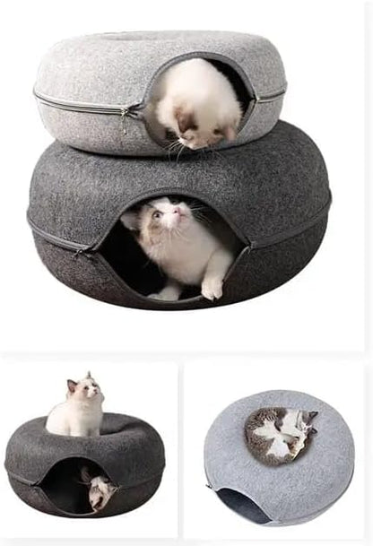 Cat Cave Donut for Large Cats and Small Dogs Up to 30 lbs | Pet Cat House Tunnel Bed | Washable & Scratch-Resistant Pet Bed | Versatile Donut Cat Cave | Covered Cat Beds for Indoor Cats Large | Hegale