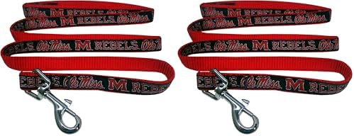 Pets First Collegiate Pet Accessories, Dog Leash, Mississippi Ole Miss Rebels, Small (Pack of 2)