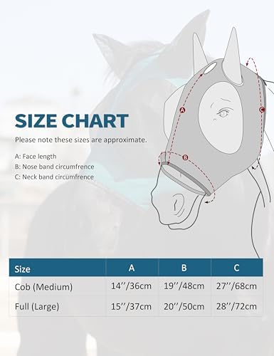 Harrison Howard Horse Fly Mask with Forelock Opening Stretch Breathable and Comfortable for Horses UV -Protection Peacock Blue M