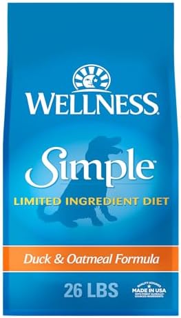 Wellness Simple Limited Ingredient Diet Adult Dry Dog Food, Wholesome Grain Kibble, Sensitive Stomach, Skin & Coat Support, Natural, Chicken Free, Duck and Oatmeal Recipe, 26 lb Bag
