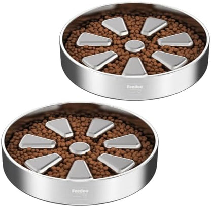 Feedoo Slow Feeder Dog Bowl 4-Cup, Double-Wall Stainless Steel, 2-Pack
