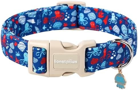 Lionet Paws Summer Blue Dog Collar- Cute Sea Shell Dog Collars with Plastic Buckle and Octopus Pendant,Light Adjustable Dog Collars for Small Dogs