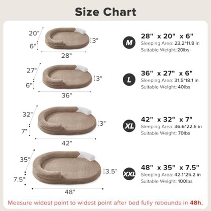 JOEJOY XL Orthopedic Dog Beds Large Sized Dog, Extra Large Washable Waterproof Oval Large Dog Bed with Removable Cover, Egg-Crate Foam Pet Bed with Bolster Sides & Non-Skid Bottom, Brown, 42''x32''
