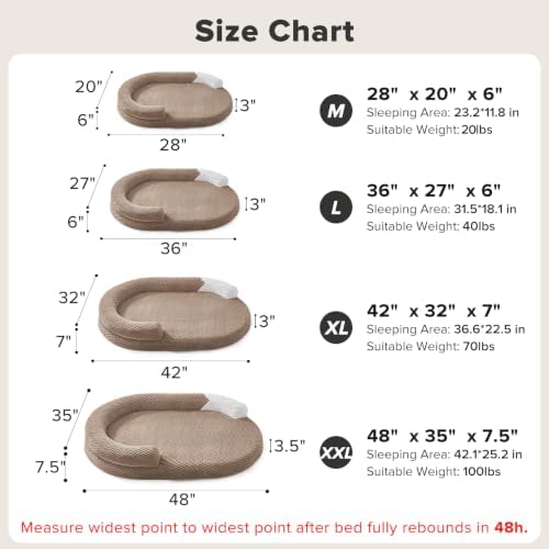 JOEJOY Orthopedic Dog Beds Large Sized Dog, Washable Waterproof Oval Large Dog Bed with Removable Cover, Big Egg-Crate Memory Foam Pet Bed with Bolster Sides & Non-Skid Bottom, Brown, 36''x27''