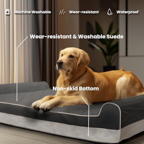 Laifug Orthopedic Dog Beds for Large Dogs,7" Memory Foam Dog Beds,Durable Water Proof Liner Removable and Washable, Nonskid Bottom, Grey 50"x36"x10"
