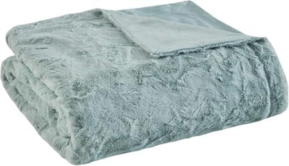 Madison Park Zuri Faux Fur Reversible Throw Blanket, 50 x 60 in, Aqua