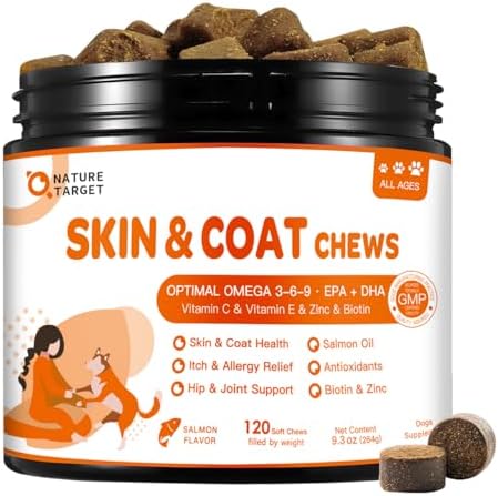 NATURE TARGET Omega 3 Salmon Oil for Dogs, Salmon Flavor, 120 Soft Chews