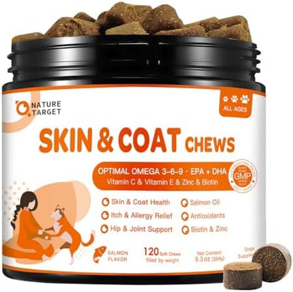 NATURE TARGET Omega 3 Salmon Oil for Dogs, Salmon Flavor, 120 Soft Chews
