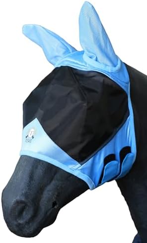 T TEKE Fine Mesh Horse Fly Mask w/Ears, UV Blocking 3D Eye Visor with Extra Fleece Cushioned Forehead, Protection from Insect Pests