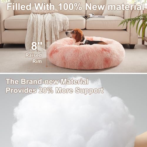 33 in Faux Fur Donut Dog Bed for Medium Plus Dogs,Tie-dye Pink