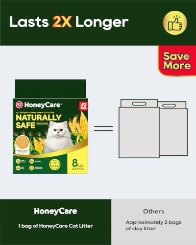 HONEY CARE All-Natural Corn & Wheat Clumping Cat Litter, Flushable, Low Dust, Odor Control, 24 lbs, 3-Pack