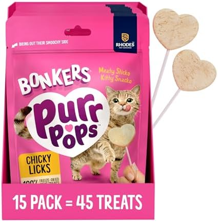 Bonkers Purrpops Freeze-Dried Chicken Flavored Lollipop Treats for Cats, 15 Pack