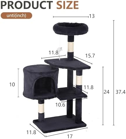 FDW | 36" Cat Tree Tower | Dark Gray | Multi-Level Indoor Activity Center