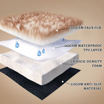 Dog Bed Rug Medium Size, Faux Fur Orthopedic Thick Foam 40"x24"x3"