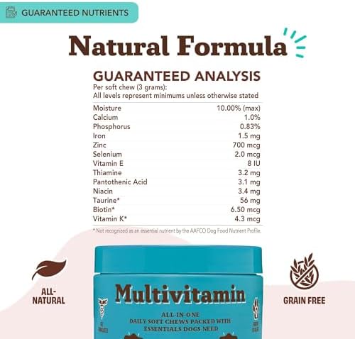 Natural Dog Company 25-in-1 Multivitamin for Dogs – Vet-Formulated Soft Chews for Puppies, Adults & Seniors, Supports Joints, Skin, Coat, Immune & Heart Health, NASC Certified, 180 Count