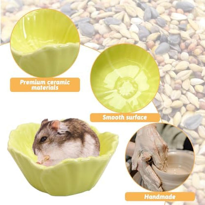 Tfwadmx 2 Pcs Hamster Food Bowl, Ceramic Dwarf Hamster Food Bowl Feeder Water Rat Bowl Small Animal Food Dish for Golden Bears, Hedgehogs, Dutch Pigs, Parrots (Yellow)