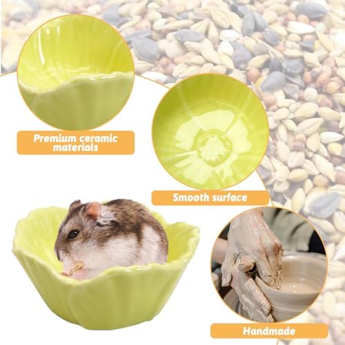 Tfwadmx 2 Pcs Hamster Food Bowl, Ceramic Dwarf Hamster Food Bowl Feeder Water Rat Bowl Small Animal Food Dish for Golden Bears, Hedgehogs, Dutch Pigs, Parrots (Yellow)