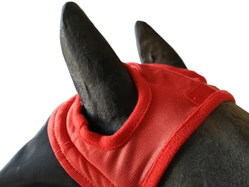 T TEKE Fine Mesh Horse Fly Mask w/Ears & Nose, UV Blocking 3D Eye Visor with Extra Fleece Cushioned Forehead, Protection from Insect Pests