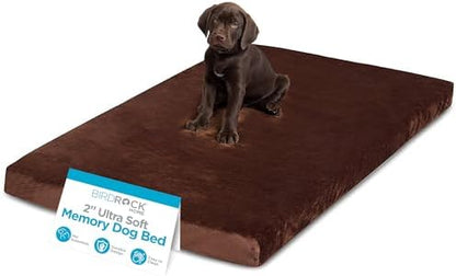 BIRDROCK HOME 2" Memory Foam Dog Beds | Ultra Soft Plush Pet Bed | Removable Cover | Pet | Crate Bed (40 X 26, Brown)