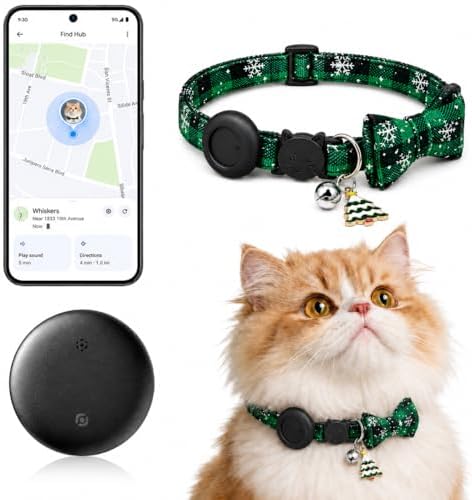 Cat Tracker GPS for Android, Pet GPS Tracker Collar for Cats No Subscription, IP67 Waterproof Cat Collar with Tracker Compatible with Google Find Hub – Replaceable 1-Year Battery, Android Only (Green)