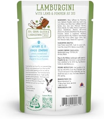 Weruva Dogs in the Kitchen, Lamburgini with Lamb & Pumpkin Au Jus Dog Food, 2.8oz Pouch (Pack of 12)
