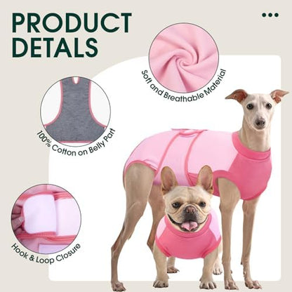 Kuoser Dog Recovery Suit, Female Male Spay Neuter Surgery Suit, Pink, XL