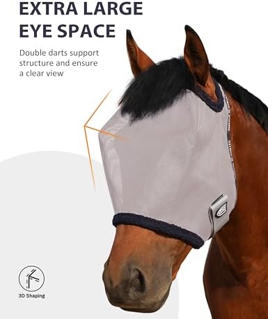 Harrison Howard All Round Mesh Horse Fly Mask UV Protective with Fleece Padded Edging Original Grey M