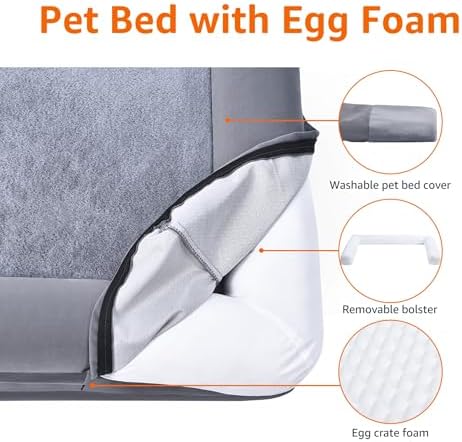 Amazon Basics Living Room Couch Dog Bed with Premium Foam, Non-Slip Bottom, Removable Washable Cover, Pressure-Relief Support for Dogs up to 55lbs, Large (36" x 27"), Grey