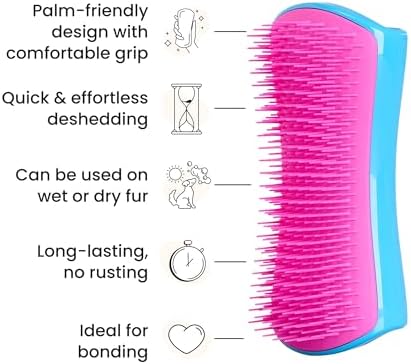 Pet Teezer De-Shedding Dog Brush for Long Hair Breeds, Large, Blue & Pink