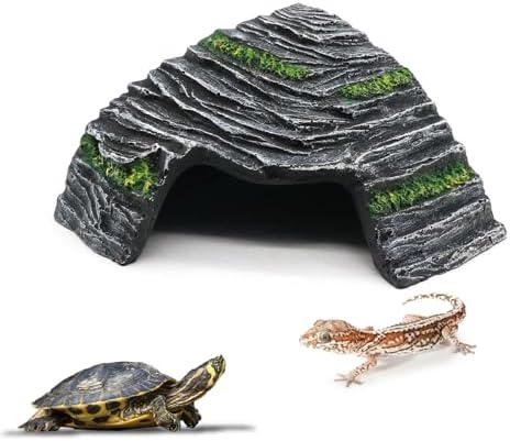 Small Turtle Basking Platform Climbing Ramp Shale Scape Step Ledge, Reptile Cave Hideout Aquarium Tank Accessories Decorations, Great for Reptiles, Amphibians, Leopard Gecko, Frogs