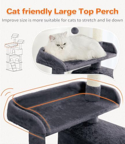 Made4Pets Cat Tree 54in Cat Tower for Indoor Cats Kitten Tree Multi-Level Cat Tree with 2 Condo Furniture Activity Center with Scratching Posts Funny Toys Kittens Pet Play House, Dark Grey