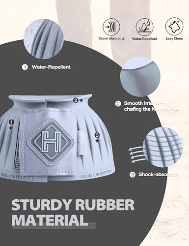 Harrison Howard Rubber Bell Boots for Horses, Hoof Overreach Protection for Horses, w/Upgraded Leather Touch Tape