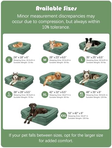 Spotted Play Orthopedic Dog Bed with Sides - Sofa Beds for Medium Dogs, Supportive Foam Pet Couch Bed with Washable Removable Cover, Waterproof Lining and Non-Slip Bottom, Green - M