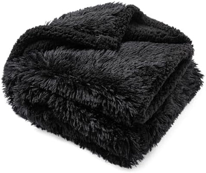 Waterproof Dog Blanket Pet Throw Blankets Fluffy Long Faux Fur Reversible Puppy Blankets 85x57in Furniture Protector Cover for Sofa Bed Couch Bed Cover Washable for Dogs Cats (Black XL)