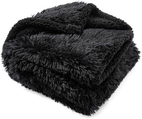 Waterproof Dog Blanket Pet Throw Blankets Fluffy Long Faux Fur Reversible Puppy Blankets 85x57in Furniture Protector Cover for Sofa Bed Couch Bed Cover Washable for Dogs Cats (Black XL)