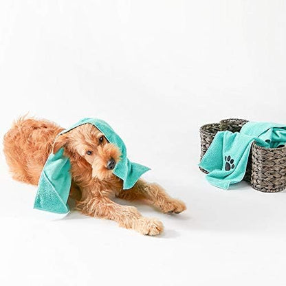 Bone Dry Pet Grooming, Embroidered Microfiber Towel Drying Collection, 15x30, Aqua