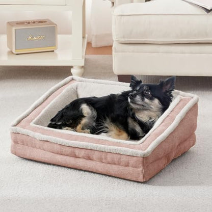 Laojin Balhen Cat Couch for Pets, Washable Cat Beds for Indoor Cats, Super Soft Plush Supportive Dog Couch Bed for Puppy and Kitten with Anti-Slip Bottom, 26inch, Pink