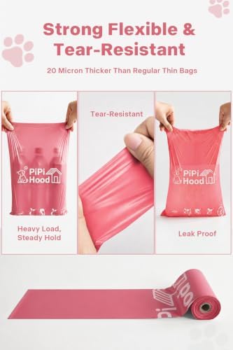 0.8 Mil Thick 105 Count Dog Poop Waste Bags,Home Compostable Pink