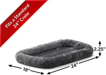 MidWest Homes for Pets Dog Bed - Gray Faux Fur Bolster, Ultra-Soft and Machine Washable, Fits 24-Inch Crates and Carriers, for Small Dogs and Cats