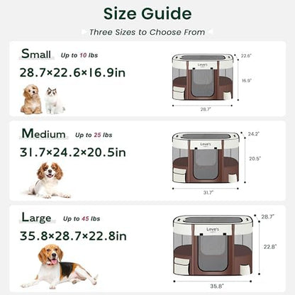 Love's cabin Pet Puppy Dog Playpen, Large Dog Tent Crates Cage Indoor/Outdoor, Portable Exercise Playpen for Cat, Foldable Pop Up Dog Kennel Playpen with Carring Case (L, Brown)