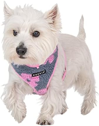 Puppia Ren Dog Harness Over-The-Head Warm Winter Flower Pattern Adjustable Chest for Small and Medium Dog, Pink, Medium
