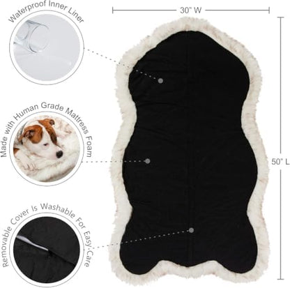 Faux Fur Orthopedic Dog Bed, Memory Foam, White w/Brown Tips 50"x30"