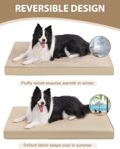 KSIIA Orthopedic Dog Bed for Large Dogs with Waterproof Lining, Khaki,35x22